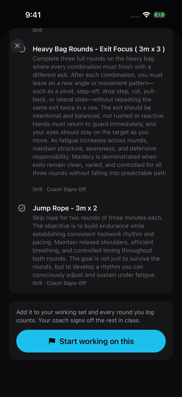 A patch you can start ends with Start working on this.