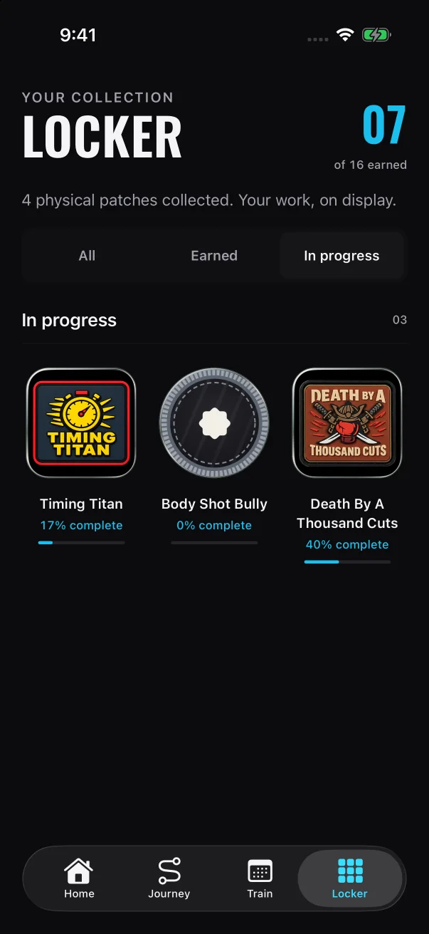 With In progress selected, each patch shows its percentage and bar.