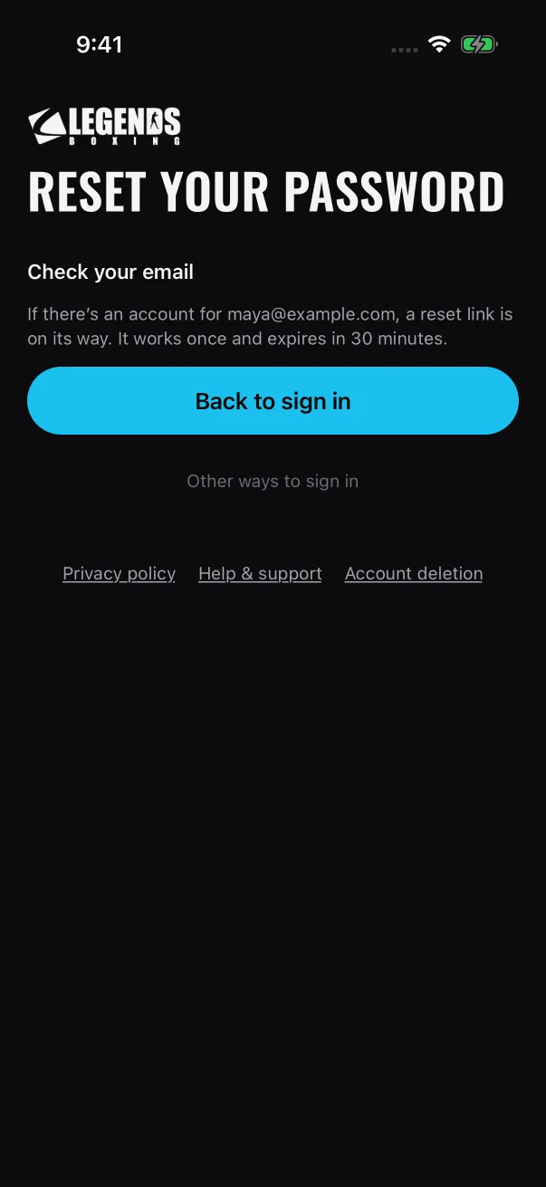 The confirmation repeats the address you typed, so you can check it for typos.