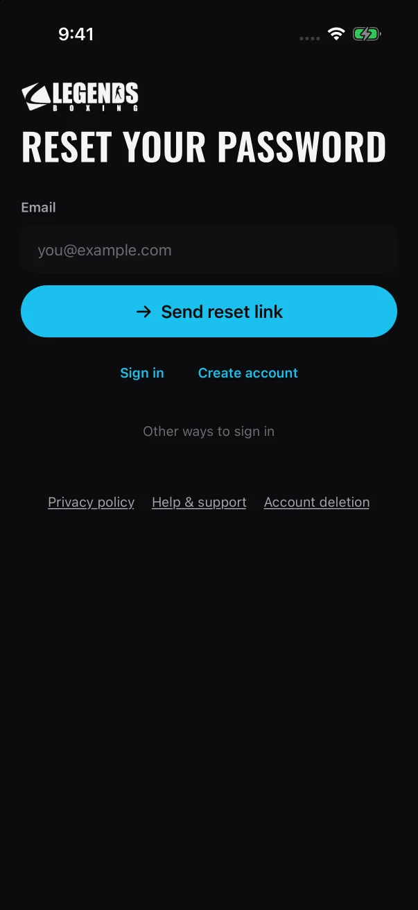 The reset form asks only for your email address.