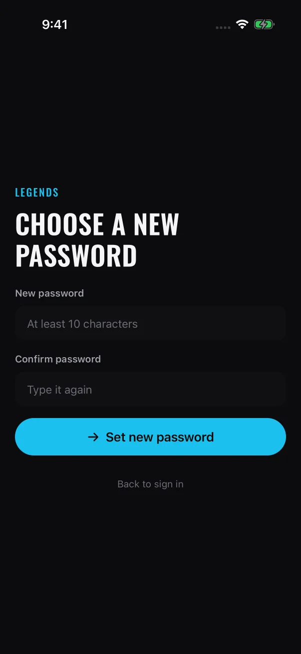 Type the new password twice. It needs at least 10 characters.