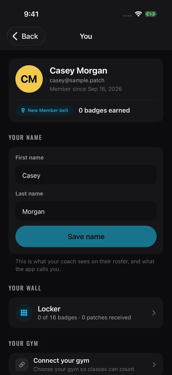 On You, the Your gym row opens the same connect screen.